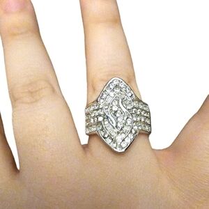 Vintage Art Deco Geometric Crystal Statement Ring (Size 9)